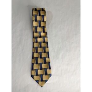 Rooster Silk Tie Gold Blue Geometric Pattern Men's Necktie Classic